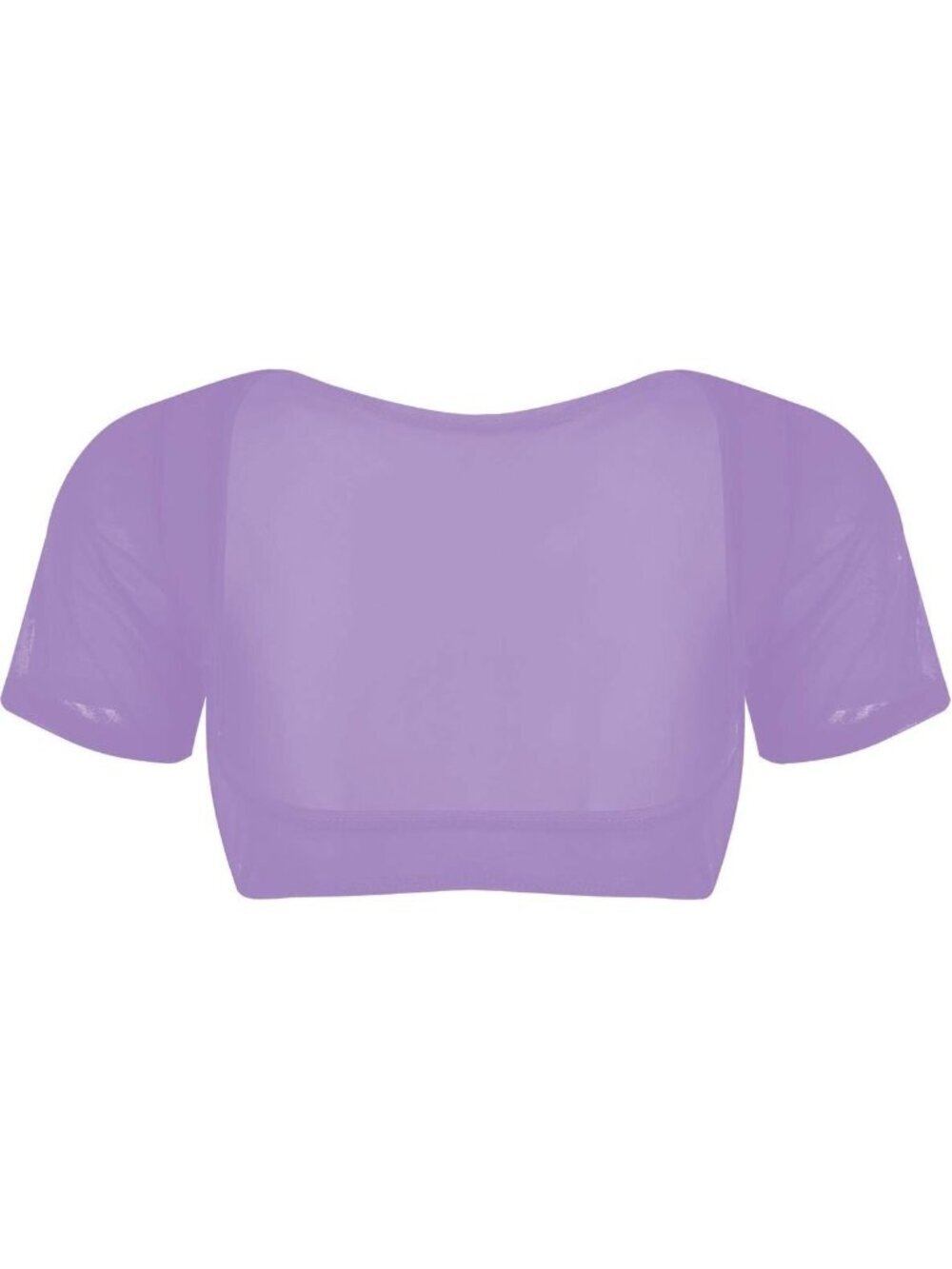 Women's Purple Mesh Open Bust Short Sleeve Spandex Belly Dance Crop Top